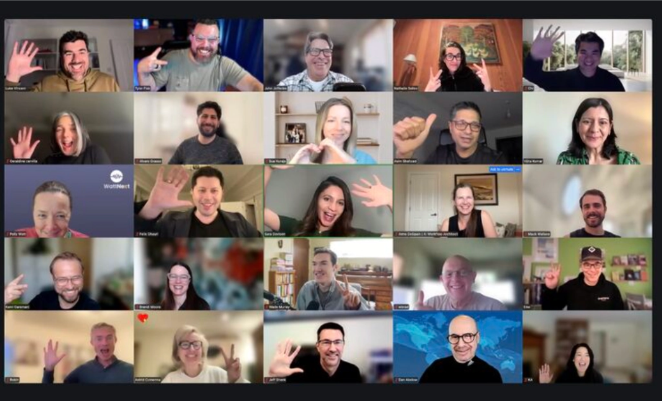 The community waving on a live call