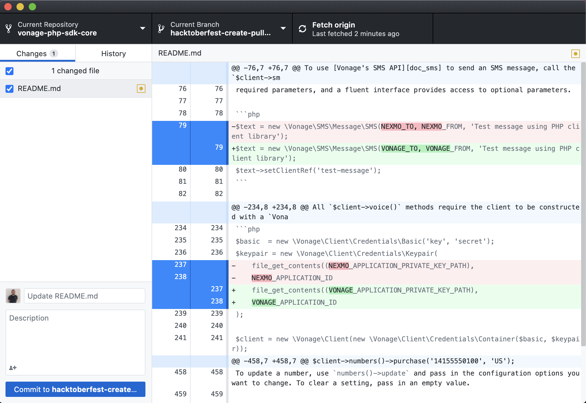 GitHub Desktop showing changed file list, task copy, before-and-after view, and checkpoint action